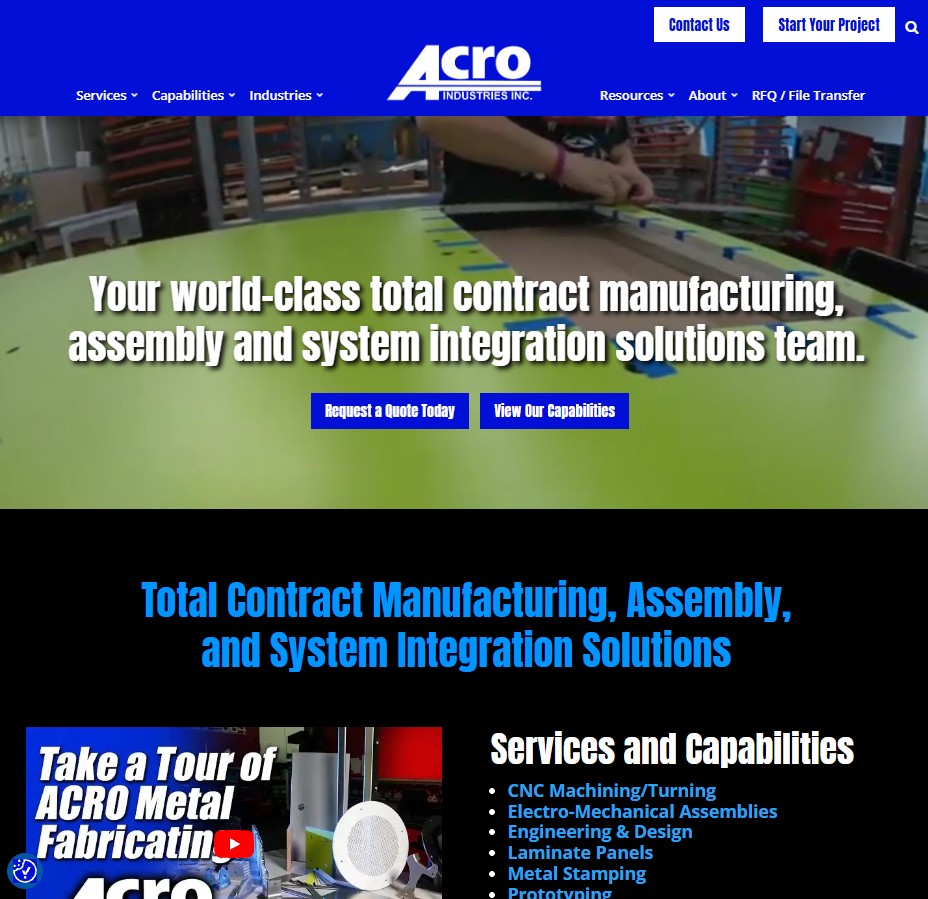 Acro Industries, Inc. website preview