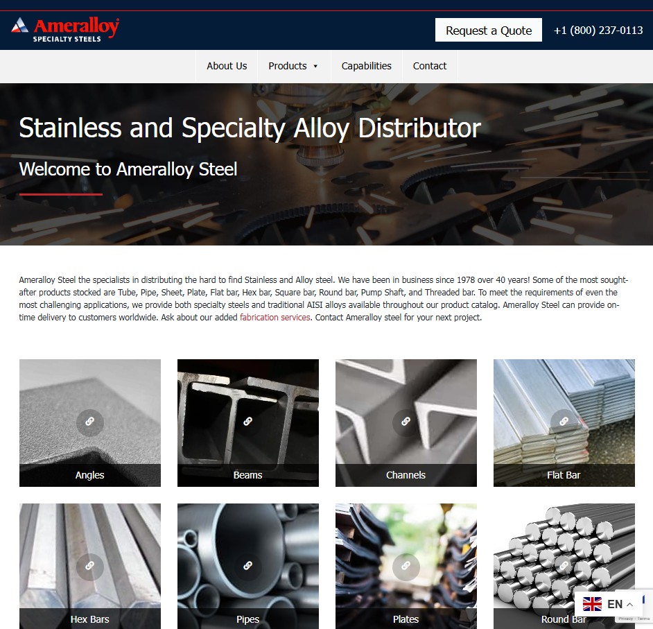 Ameralloy Steel website preview