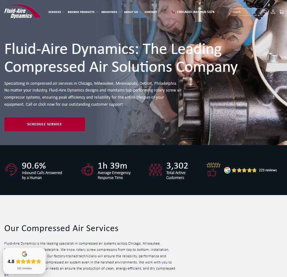 Fluid-Aire Dynamics, Inc. website preview