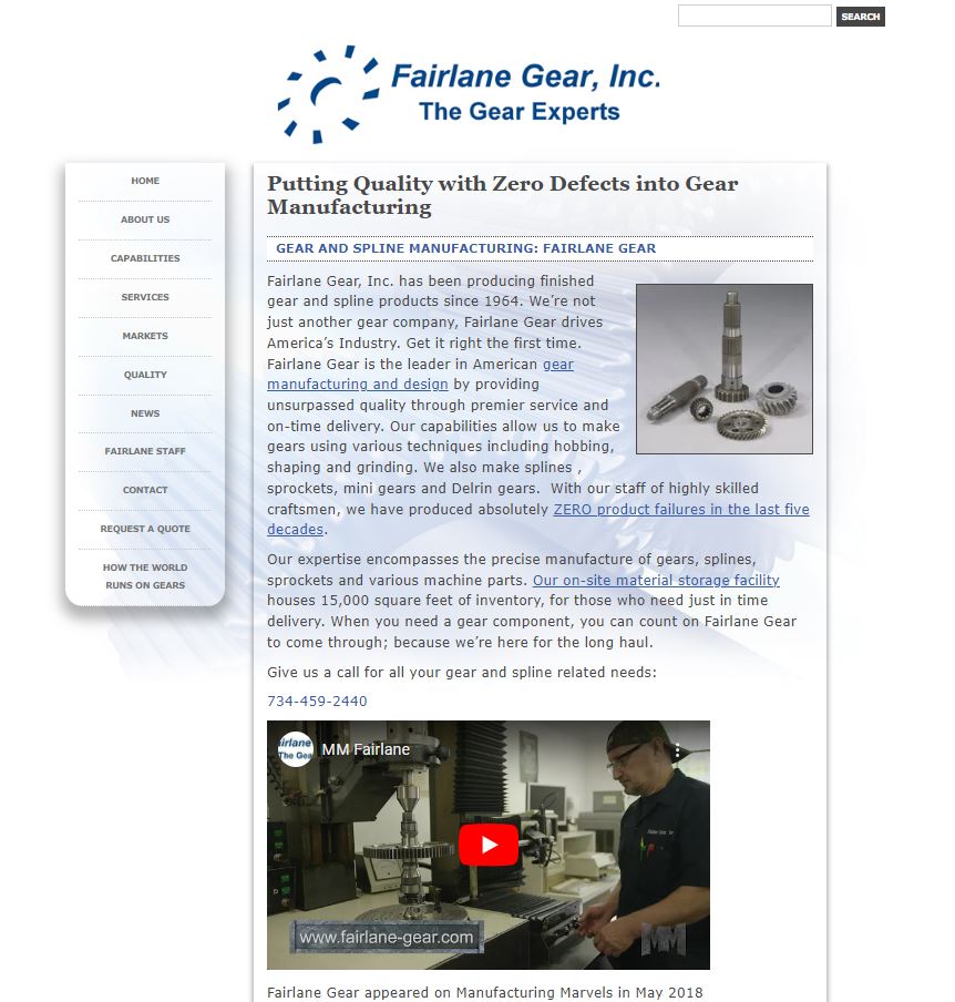 Fairlane Gear, Inc. website preview