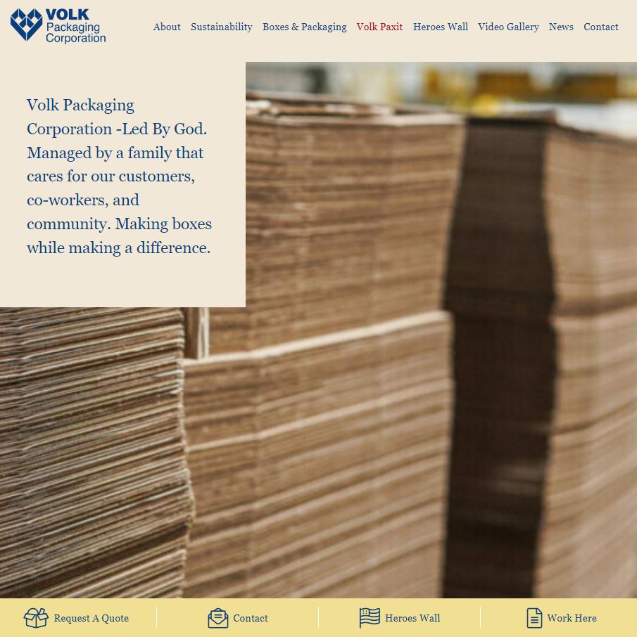 Volk Packaging Corporation website preview