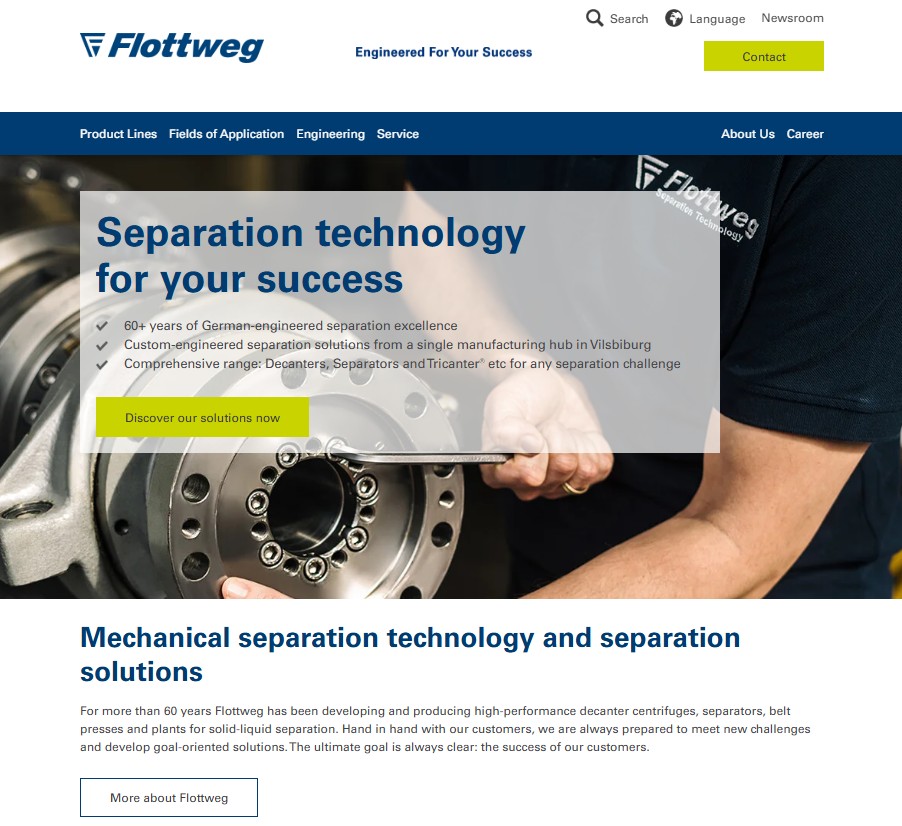 Flottweg Separation Technology, Inc website preview