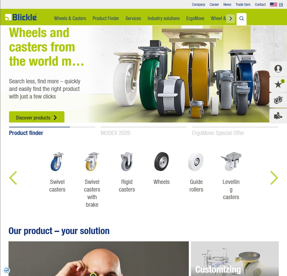 Blickle U.S.A. Wheels and Casters Inc. website preview
