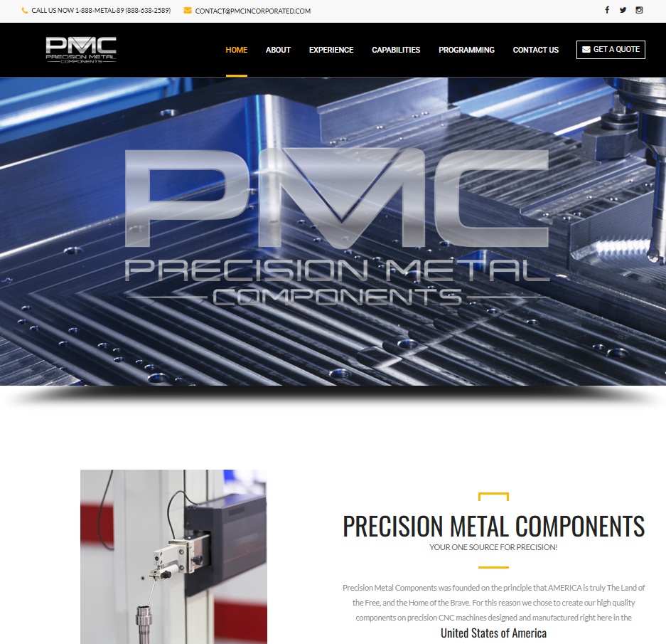 Precision Metal Components website preview