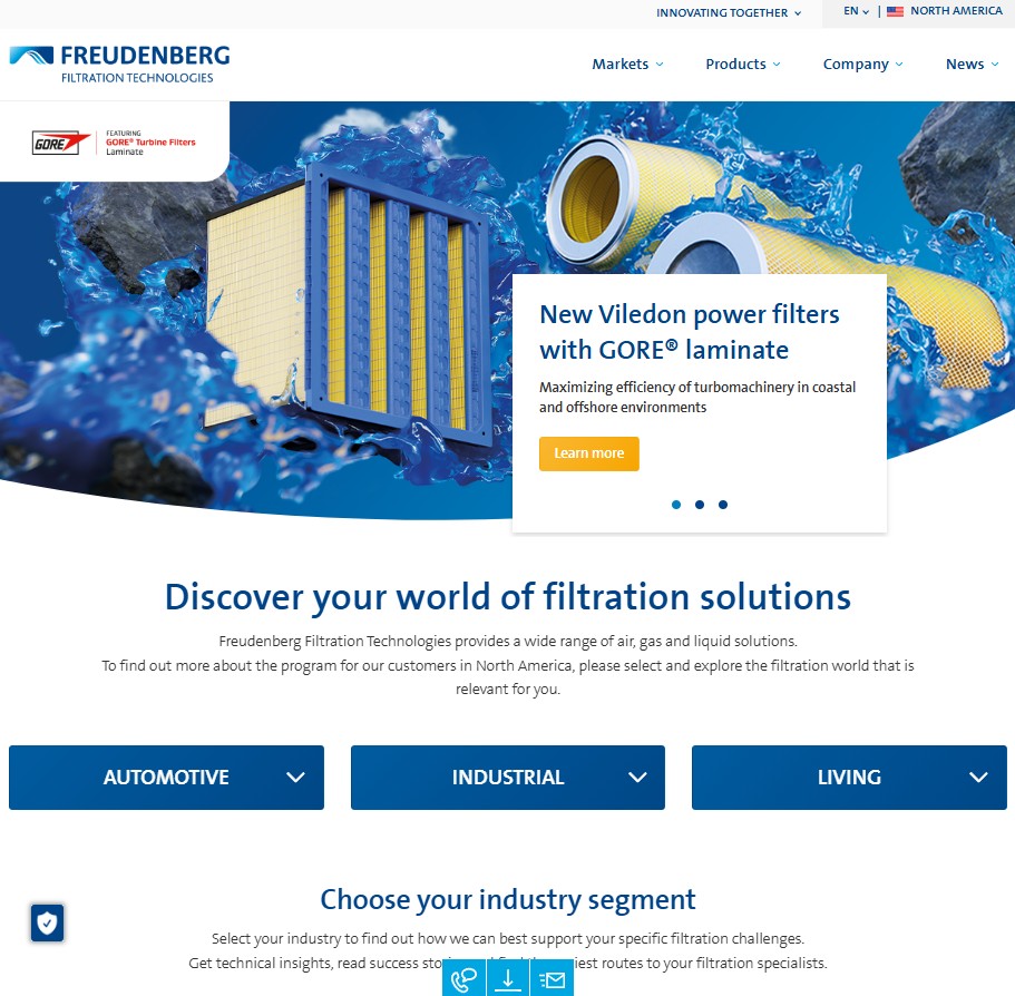 Freudenberg Filtration Technologies website preview