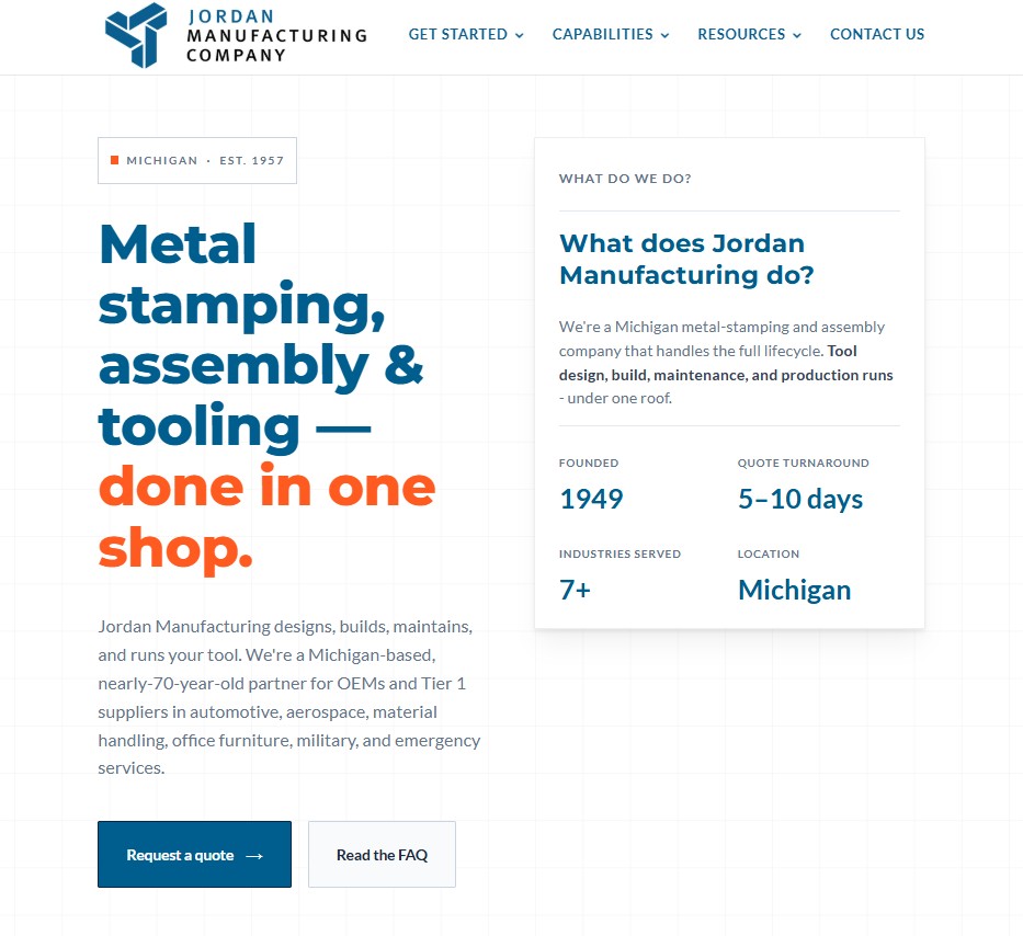 Jordan Manufacturing website preview
