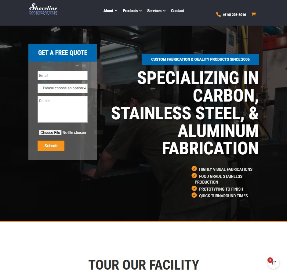 Shoreline Manufacturing website preview