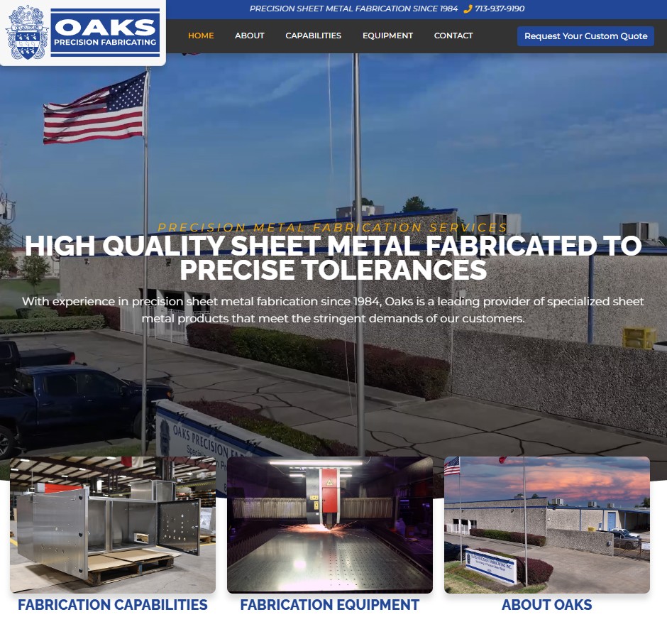 Oaks Precision Fabricating, Inc. website preview