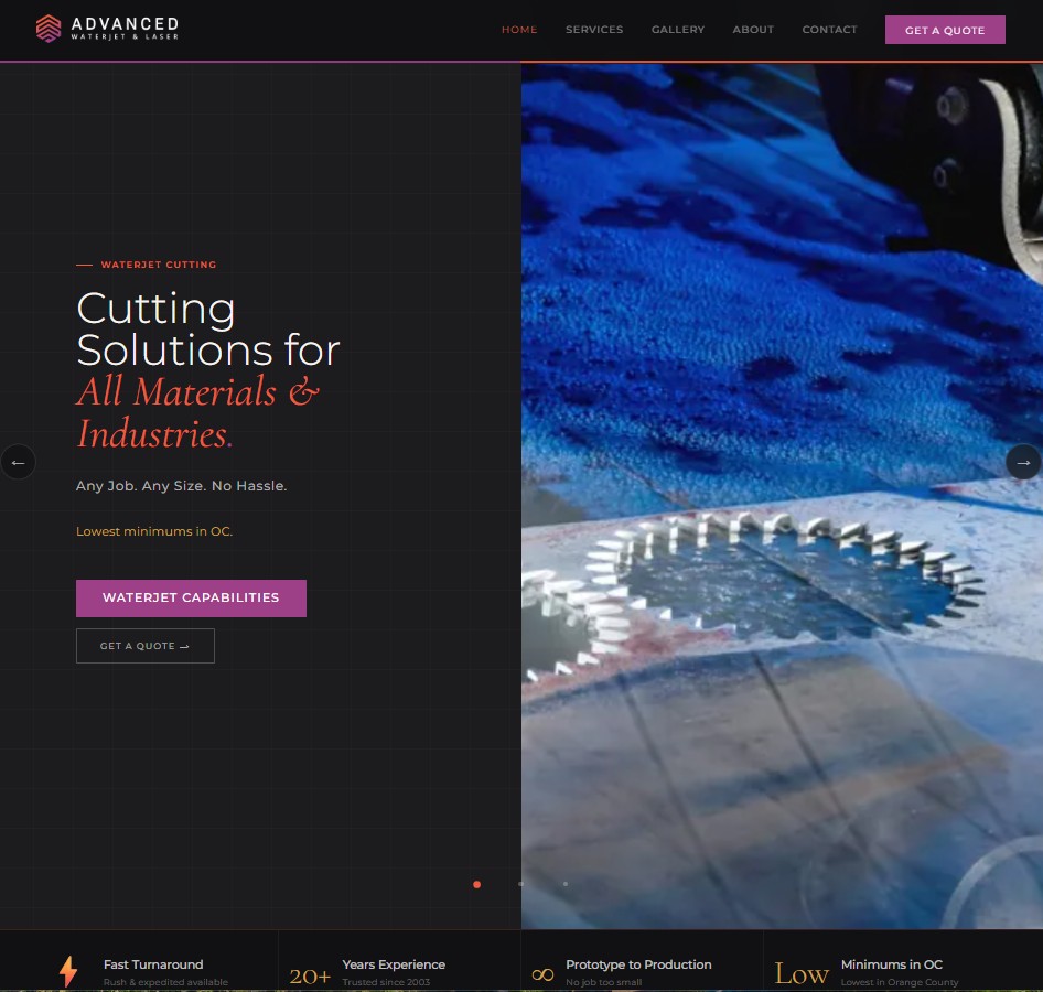 Advanced Waterjet & Laser website preview