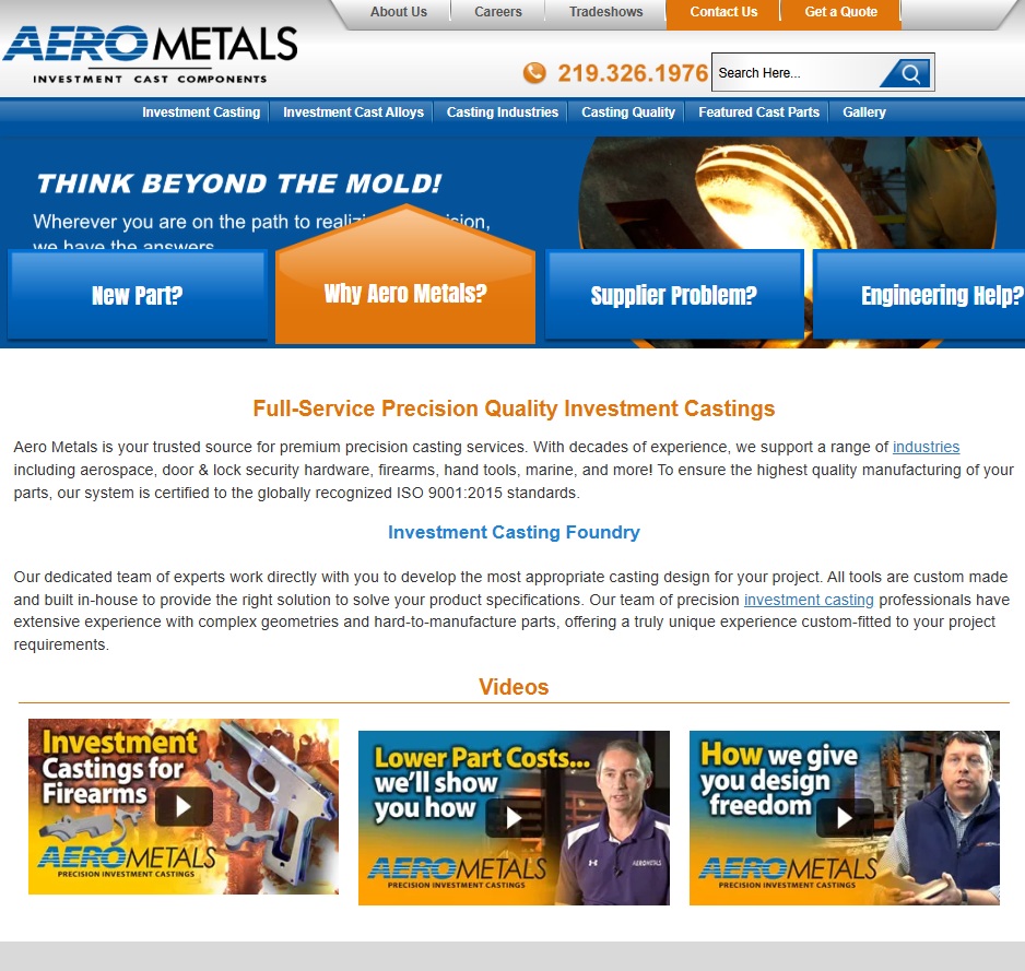 Aero Metals, Inc. website preview