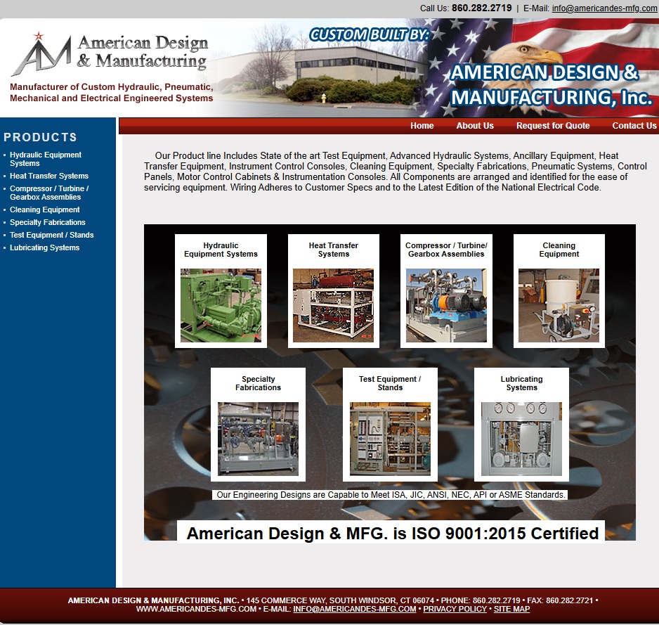 American Design & Manufacturing, Inc. website preview
