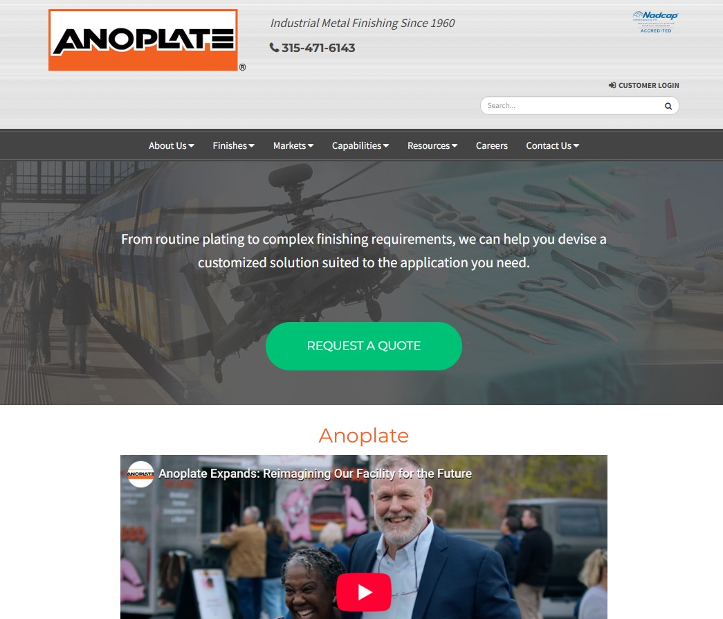 Anoplate Corporation website preview