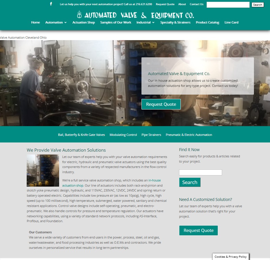 Automated Valve & Equipment Co. website preview