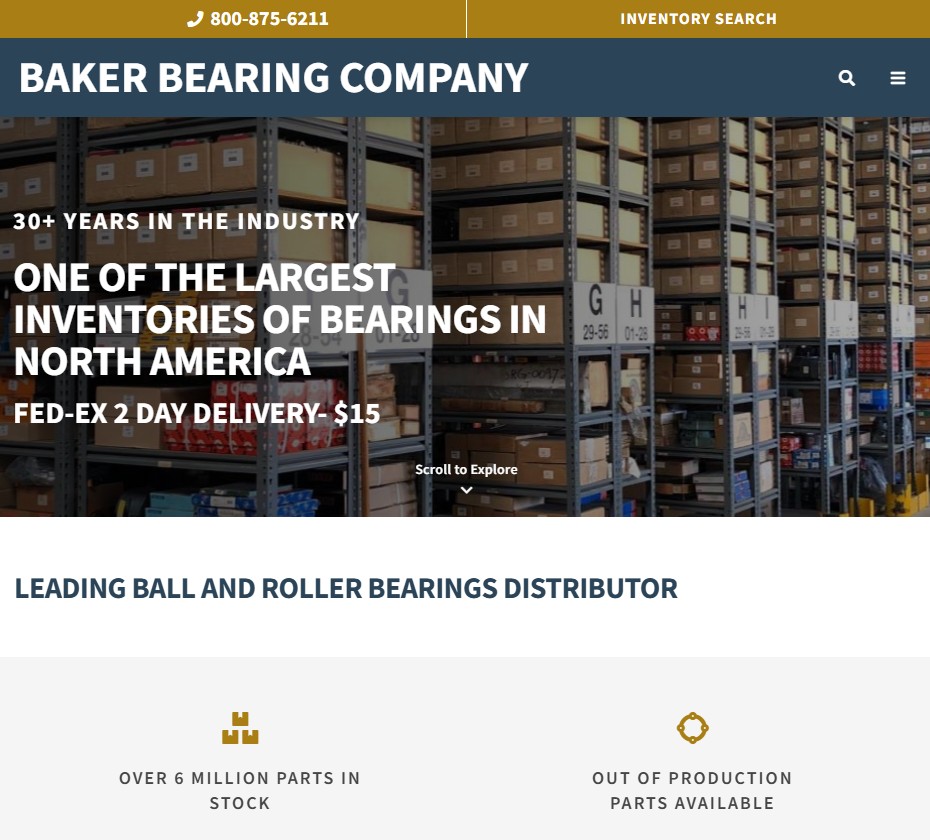 Baker Bearing Company website preview