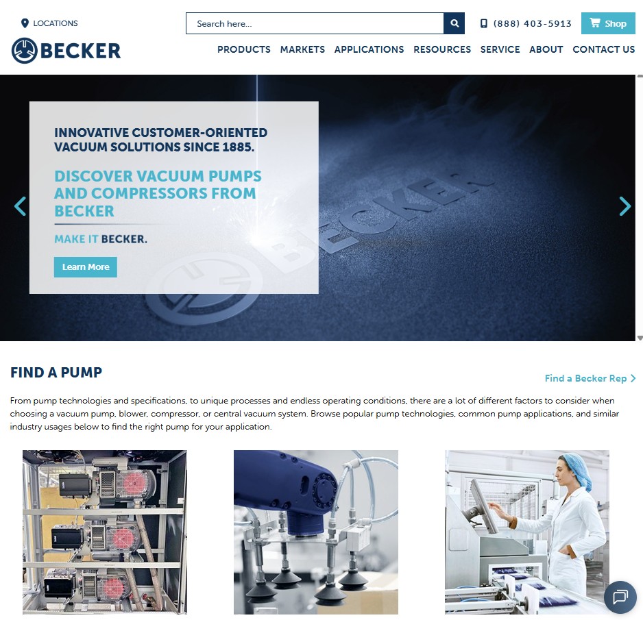 Becker Pumps Corporation website preview