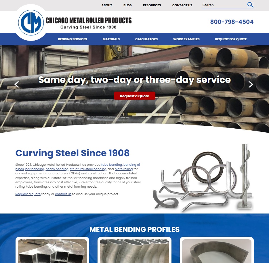 Chicago Metal Rolled Products website preview