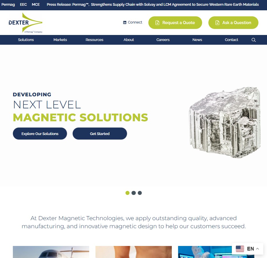 Dexter Magnetic Technologies, Inc. website preview