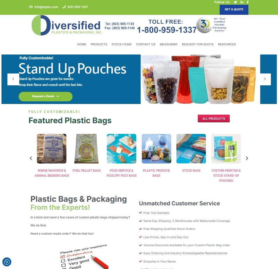 Diversified Plastics & Packaging, Inc. website preview