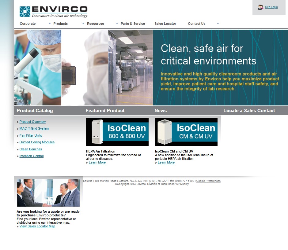 Envirco, Division of Trion Indoor Air Quality website preview