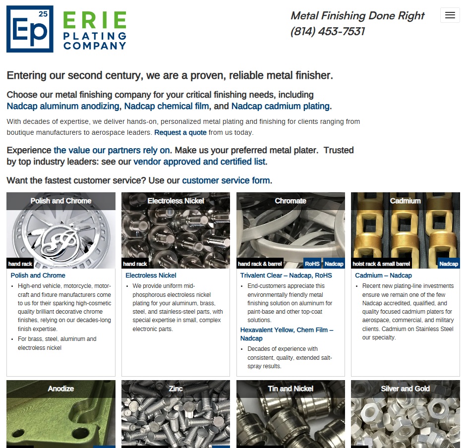 Erie Plating Company website preview