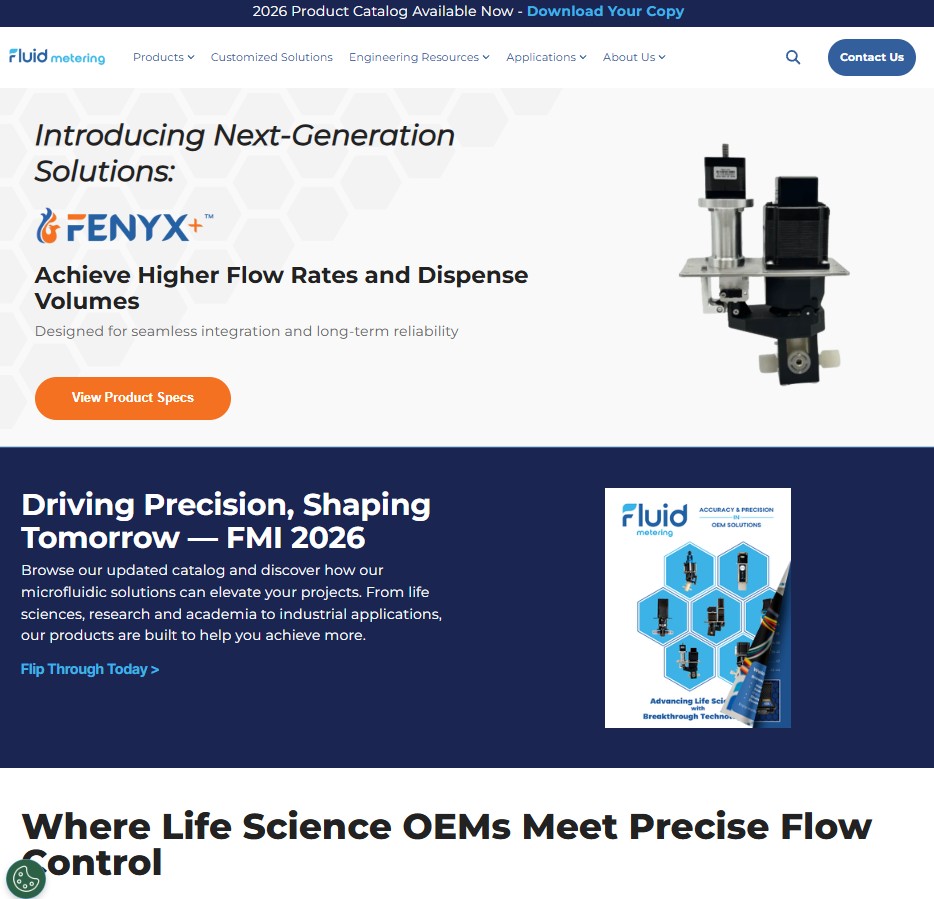 Fluid Metering, Inc. website preview