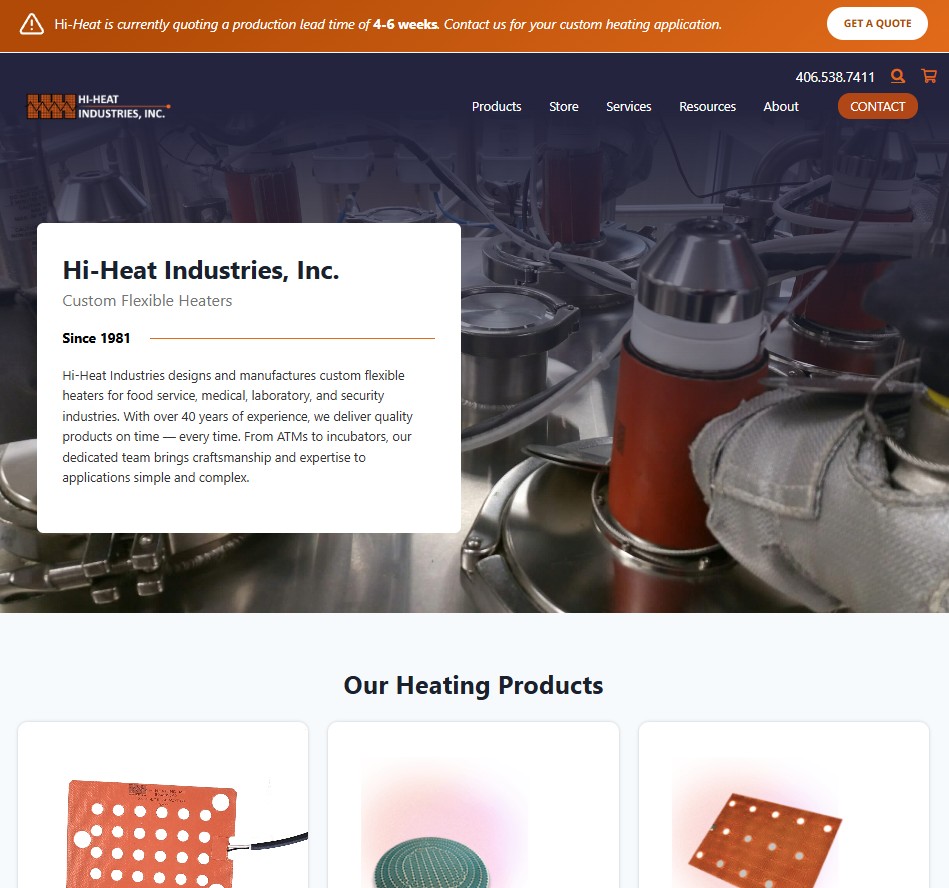 Hi-Heat Industries, Inc. website preview