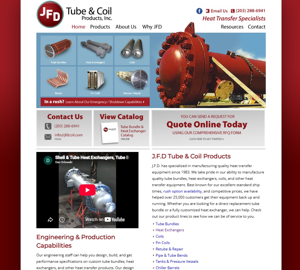 JFD Tube & Coil Products, Inc. website preview