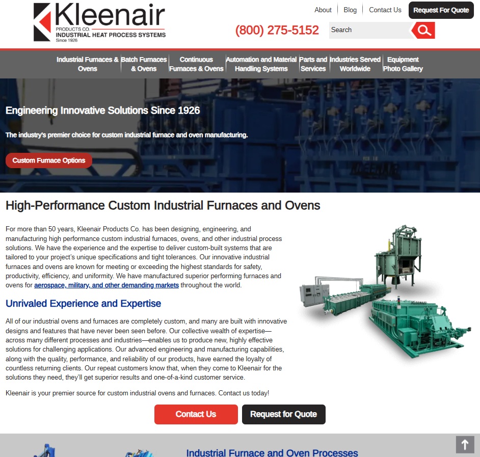 Kleenair Products Company website preview