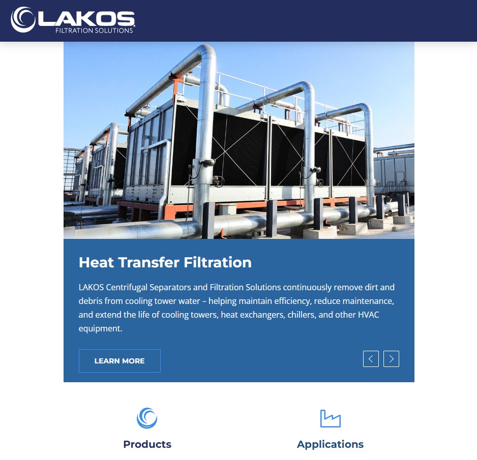 LAKOS Filtration Solutions website preview