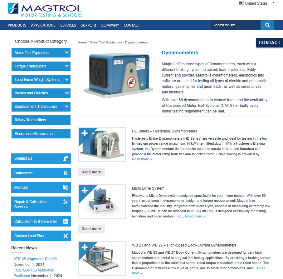 Magtrol, Inc. website preview