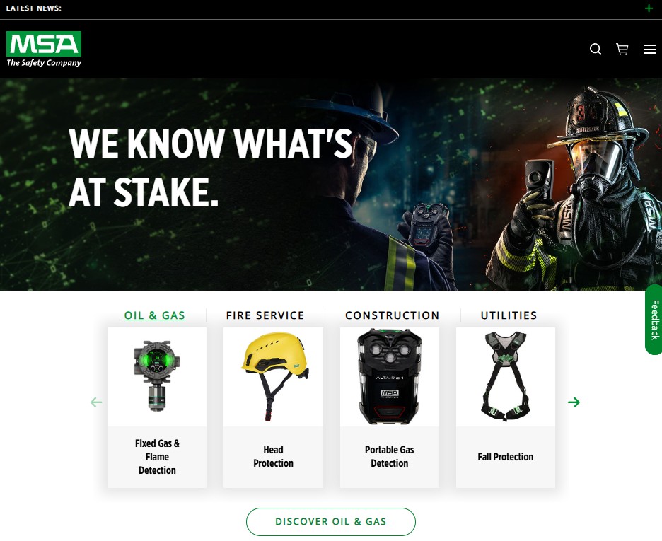 MSA (Mine Safety Appliances Company) website preview