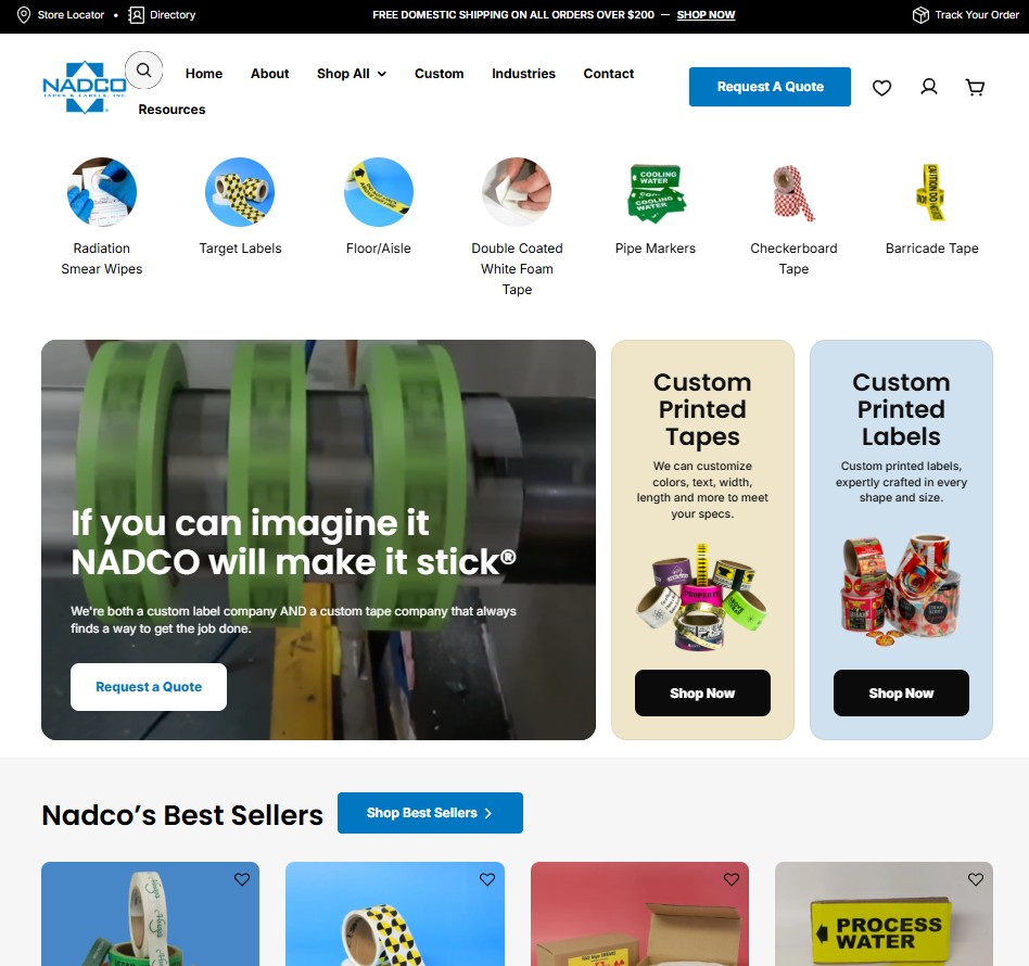 NADCO Tapes & Labels, Inc. website preview