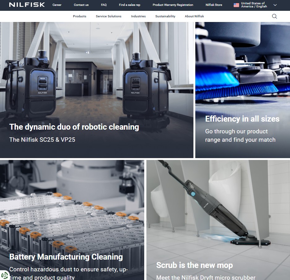 Nilfisk Industrial Vacuums website preview
