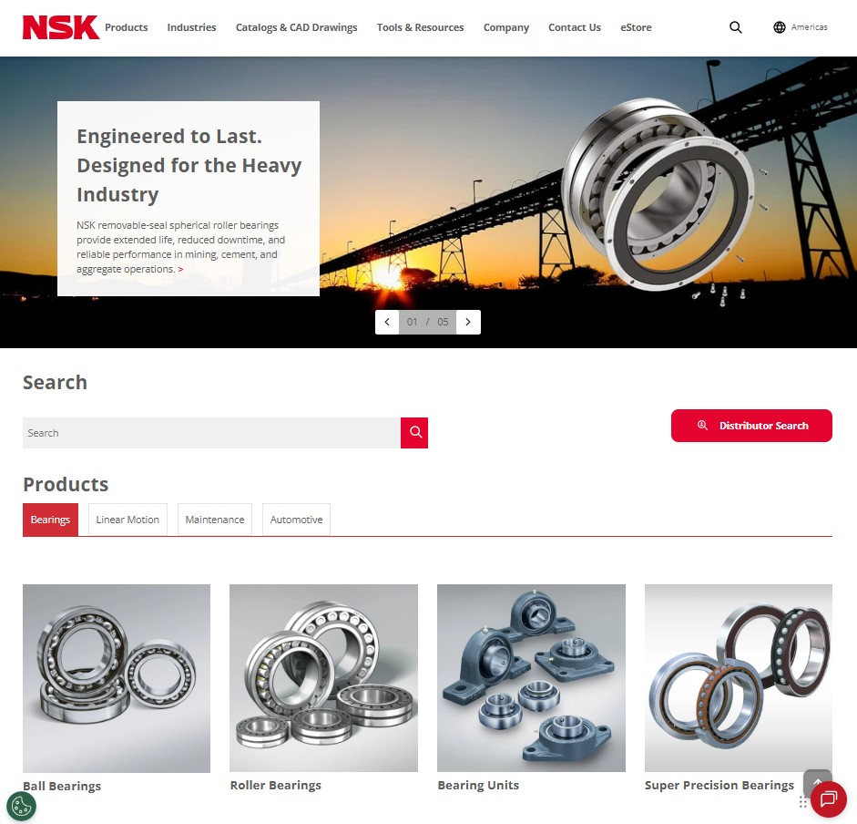 NSK Americas, Inc. website preview
