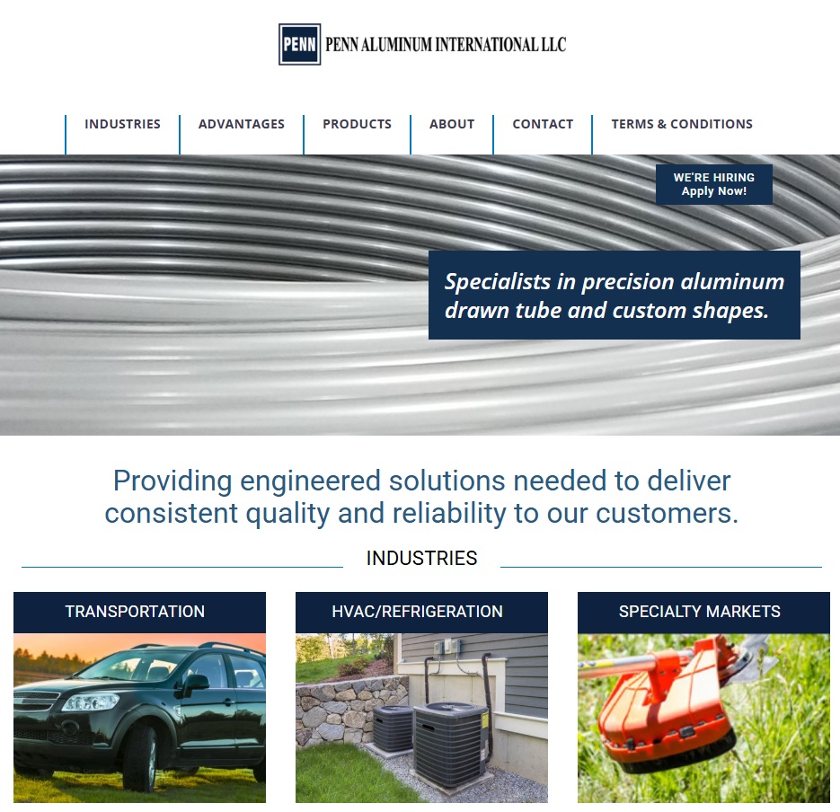 Penn Aluminum International, LLC website preview