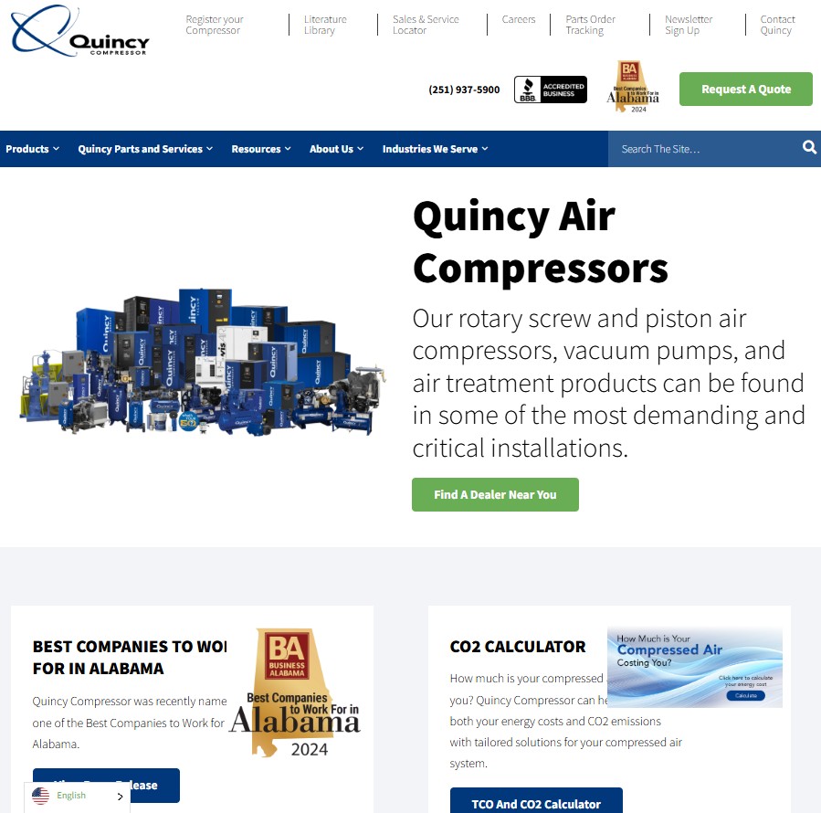Quincy Compressor, Inc. website preview