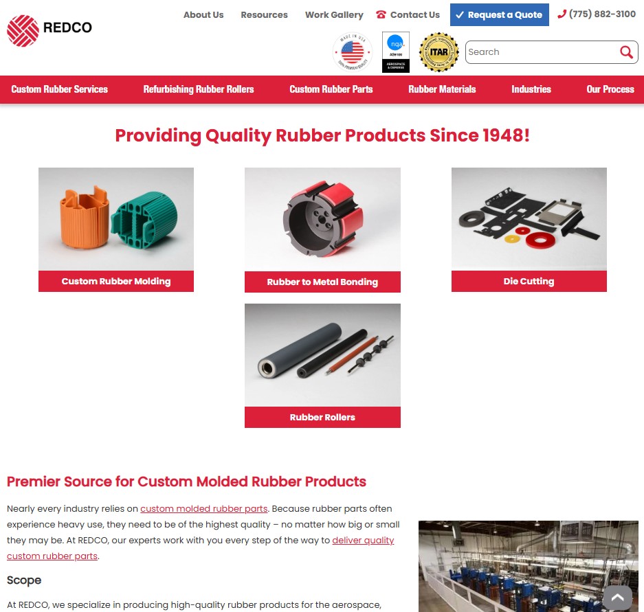 REDCO Rubber Engineering & Development Company website preview