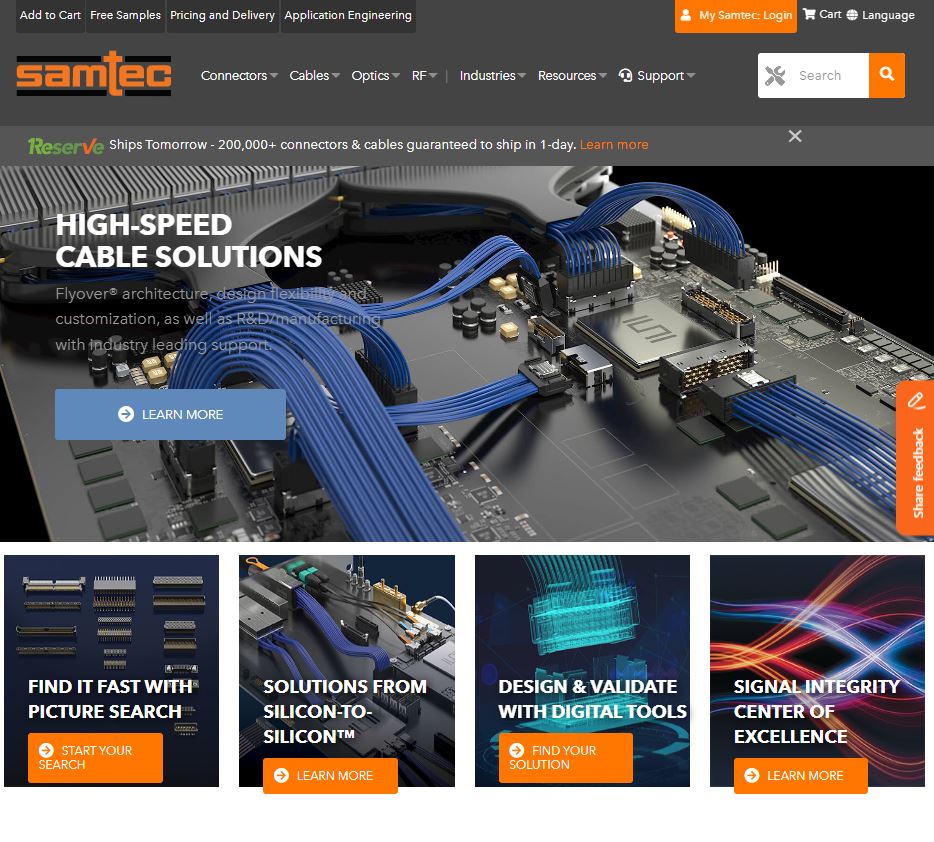 Samtec, Inc. website preview