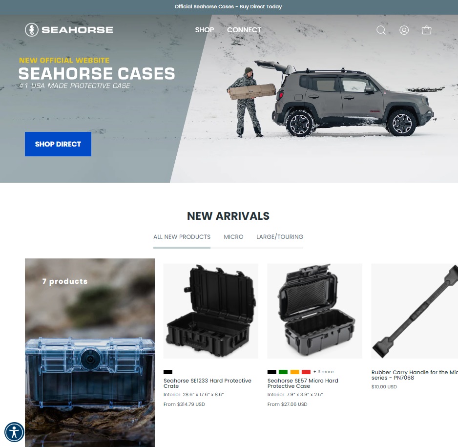 Seahorse Protective Equipment Cases website preview
