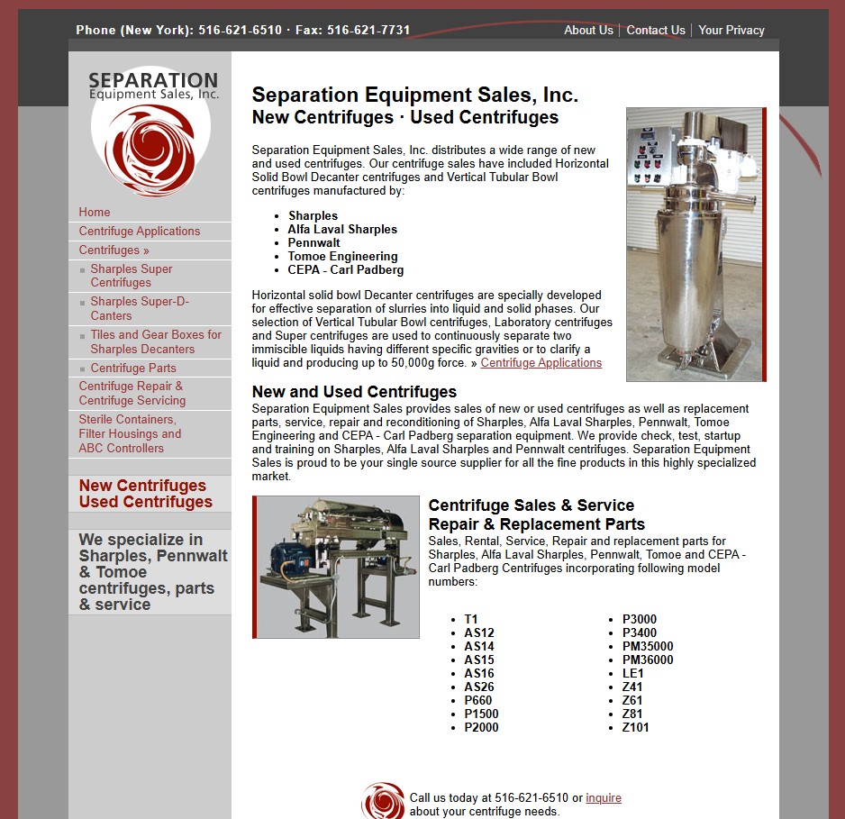 Separation Equipment Sales, Inc. website preview