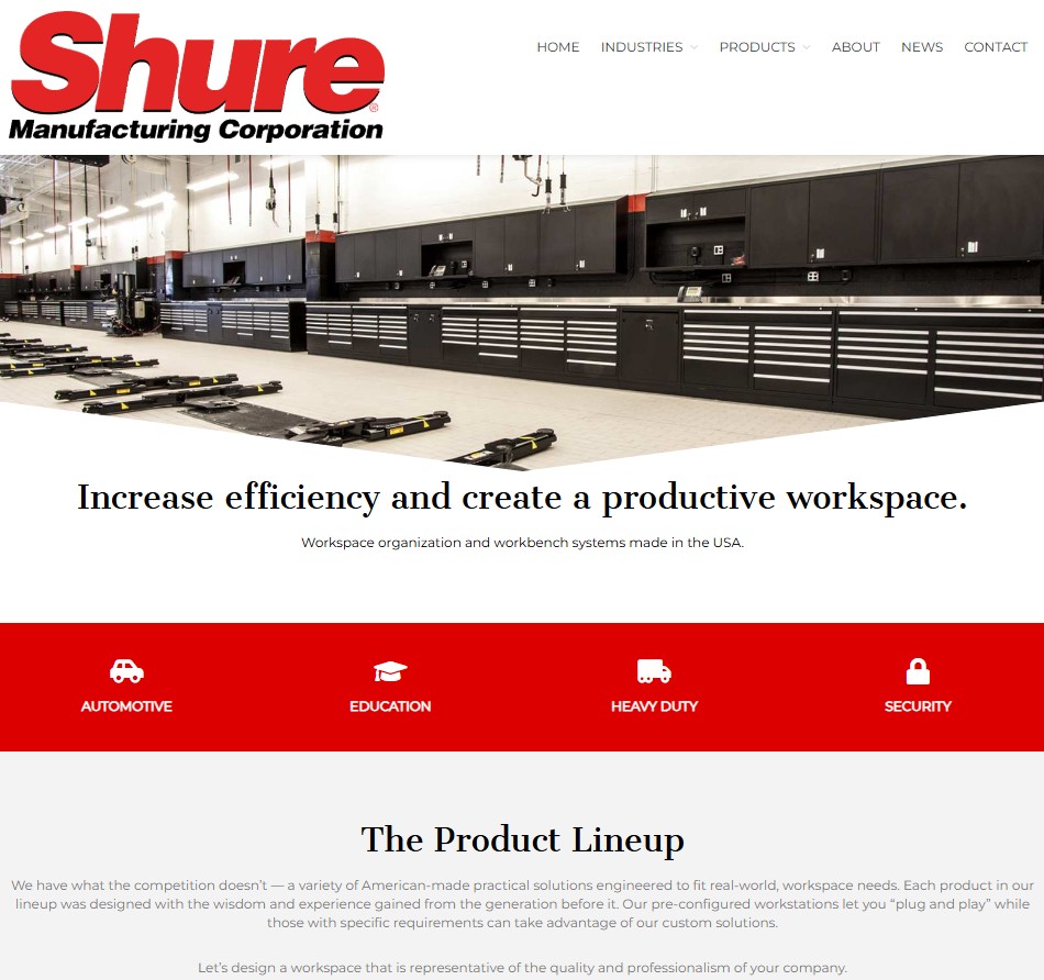 Shure Manufacturing Corporation website preview