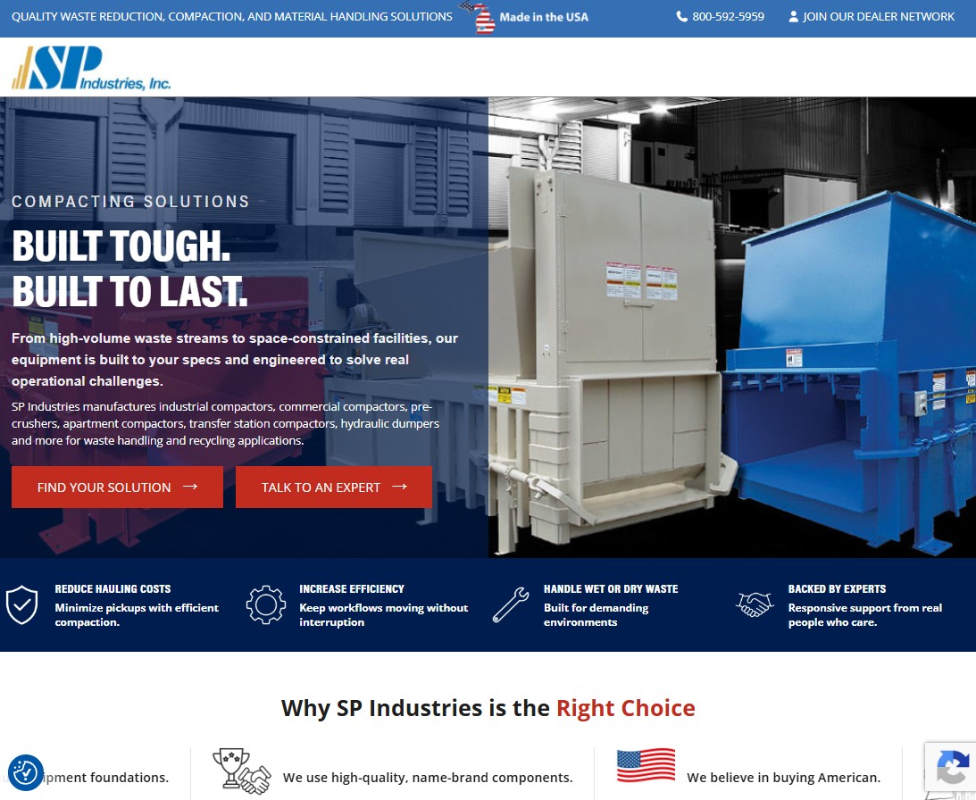 SP Industries, Inc. website preview