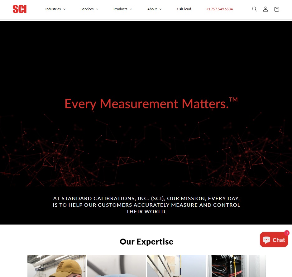 Standard Calibrations Inc. website preview