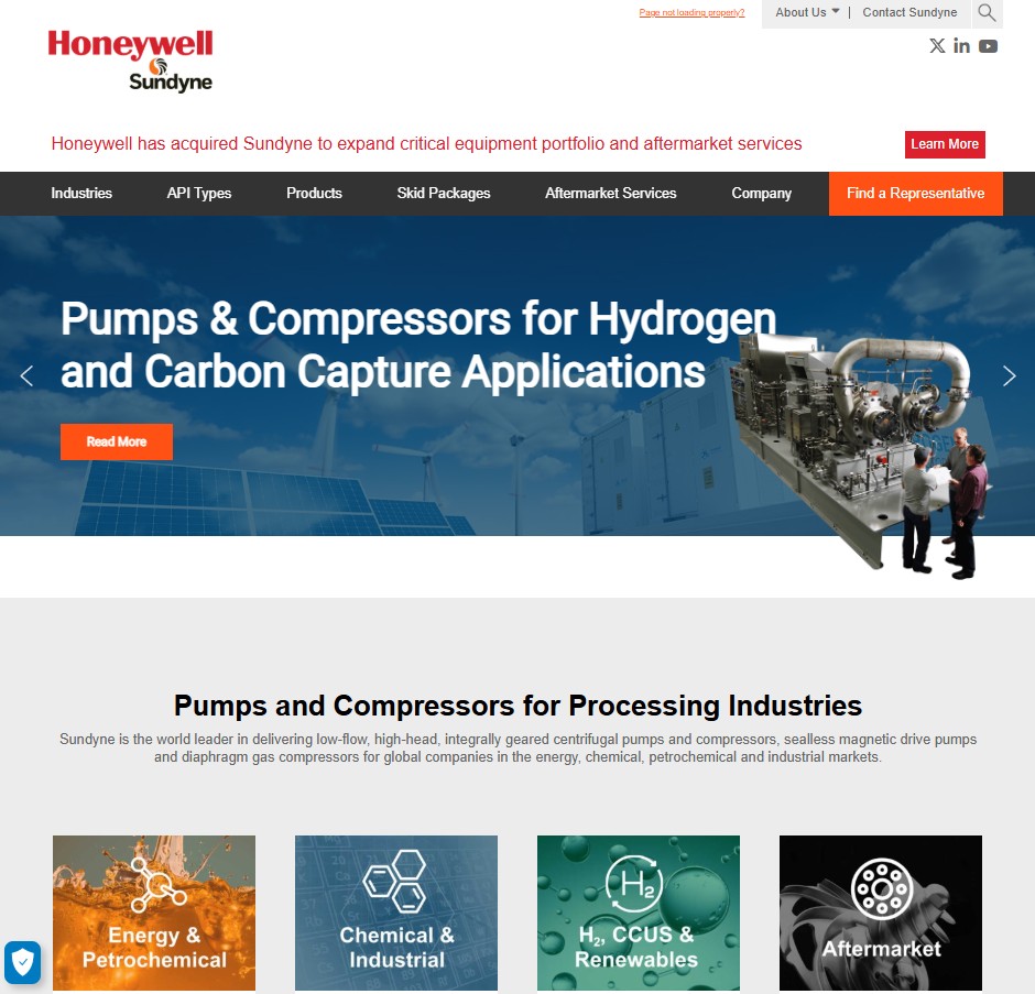 Sundyne Corporation website preview
