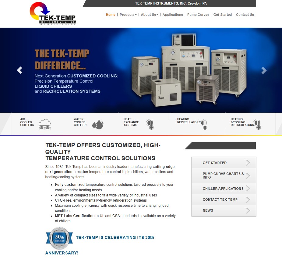 Tek-Temp Instruments, Inc. website preview