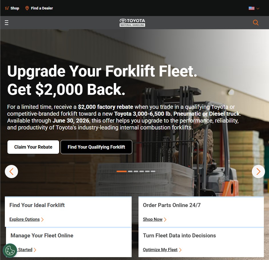 Toyota Material Handling U.S.A., Inc. website preview