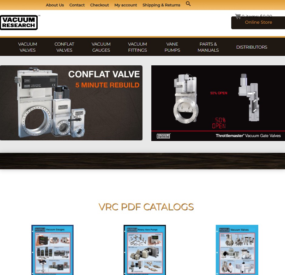 Vacuum Research Corporation website preview