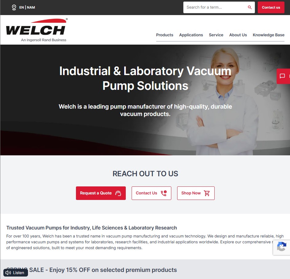 Welch&reg; Vacuum website preview