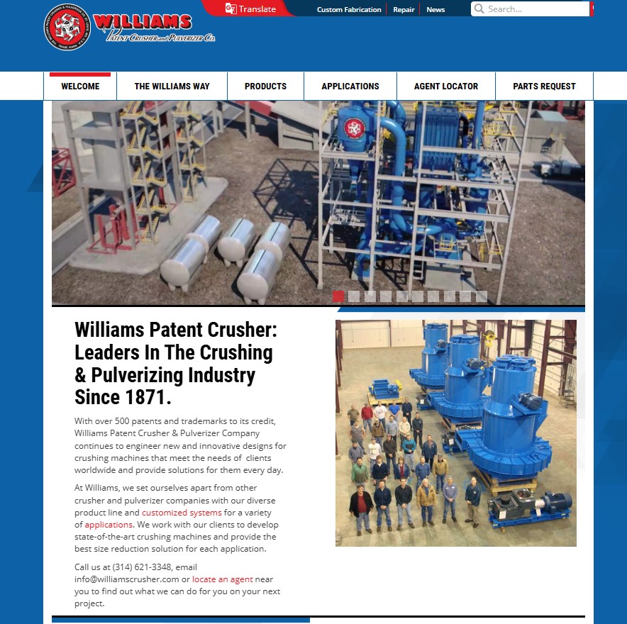 Williams Patent Crusher & Pulverizer Co. website preview