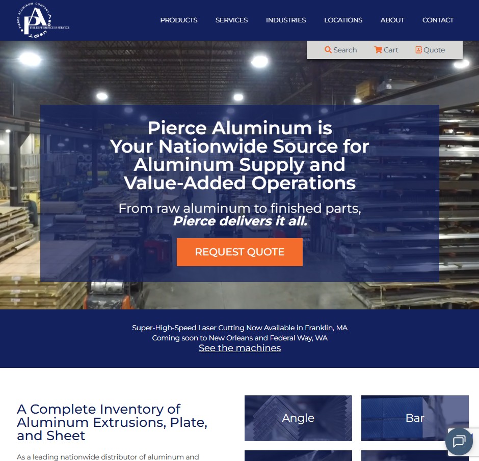 Pierce Aluminum website preview